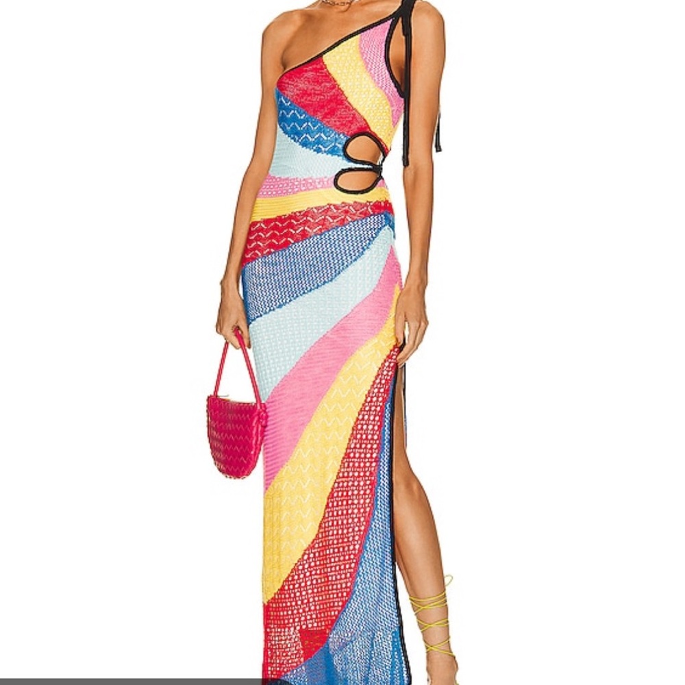 Staud Alpes One-Shoulder Crochet Cutout Dress
